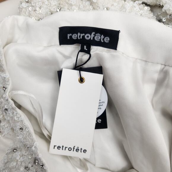 Retrofete Lyra Sequin Pant White Size Large NWT Pockets Wide Leg - Picture 10 of 13